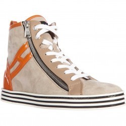 Hogan High Top Suede Sneakers R182 Rebel Vintage Zip Beige pentru femei